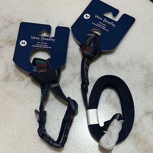 Vera Bradley Tartan Plaid Navy and Multicolor Pet Collar and Leash SZ M NWT